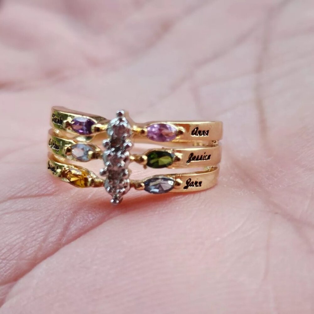 Mix Color Stone Crystal Rhinestone Ring Gold Tone Fashion Jewelry name Engrave - Picture 6 of 13